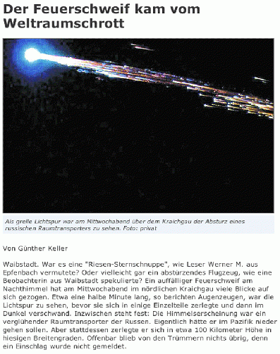 2013-02-rnzb-Re-Entry von M-18M-Progress-Treibstufe lu00f6st UFO-Melde-Flap aus (siehe Blog-Beitrag)